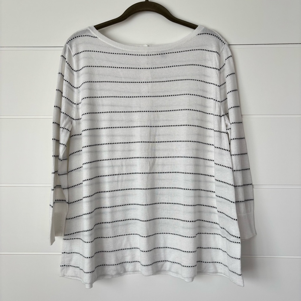 Halogen White Black 3/4 Sleeve Lightweight Sweater Size Large Petite